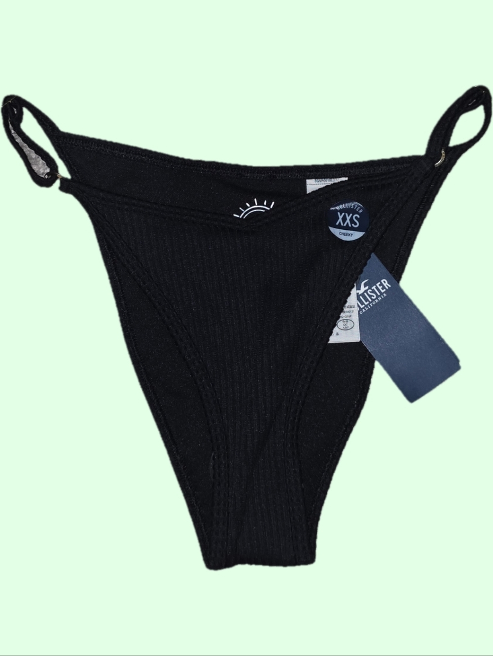 Hollister Black Ribbed High-Cut Bikini Bottoms